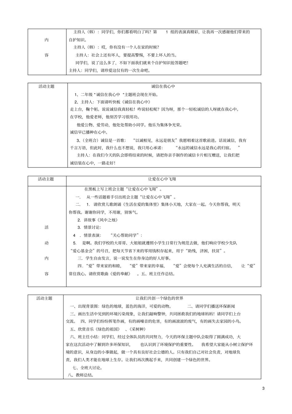 完整二年级德育活动主题班会记录_第3页