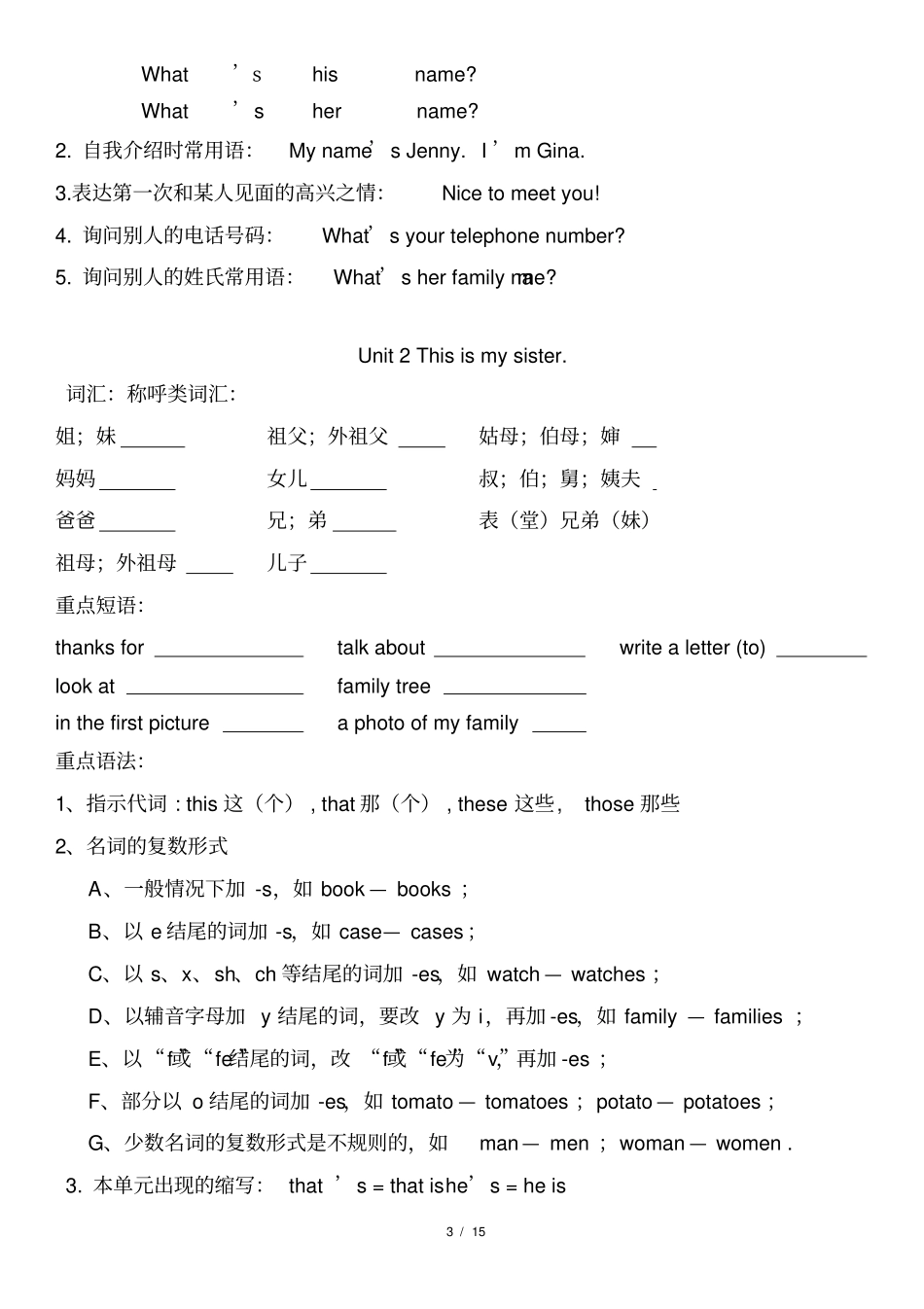 完整人教版七年级英语上册知识点总结及习题,推荐文档_第3页