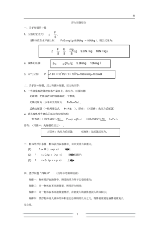 完整初中物理浮力压强难题复习