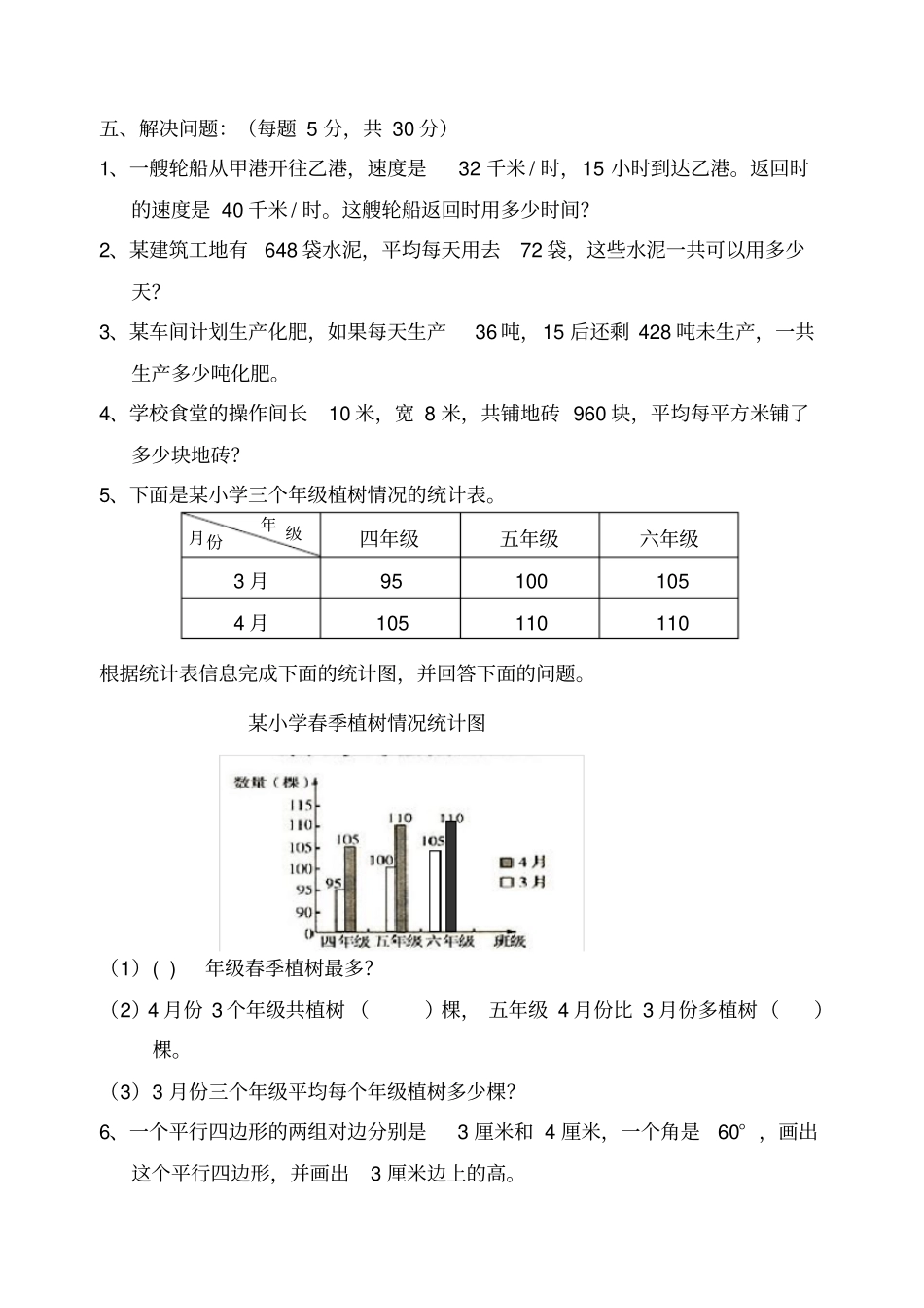 完整四年级数学上册期末模拟试卷_第3页