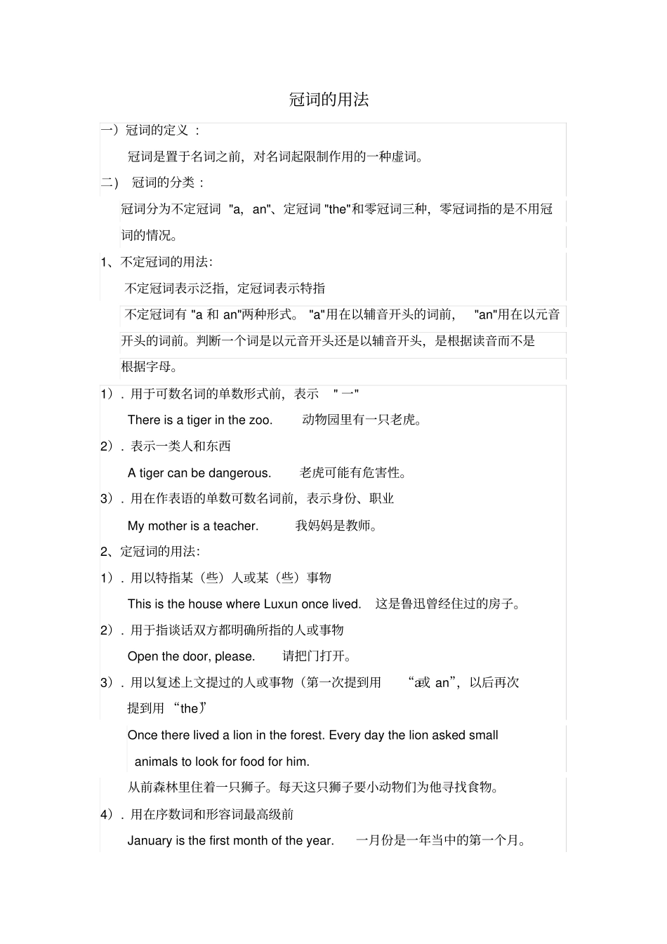 完整四年级英语冠词专项练习_第1页