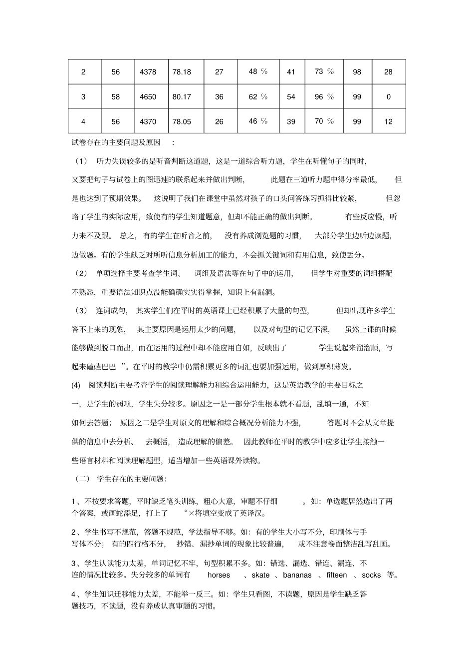 完整四年级英语考试分析报告_第2页