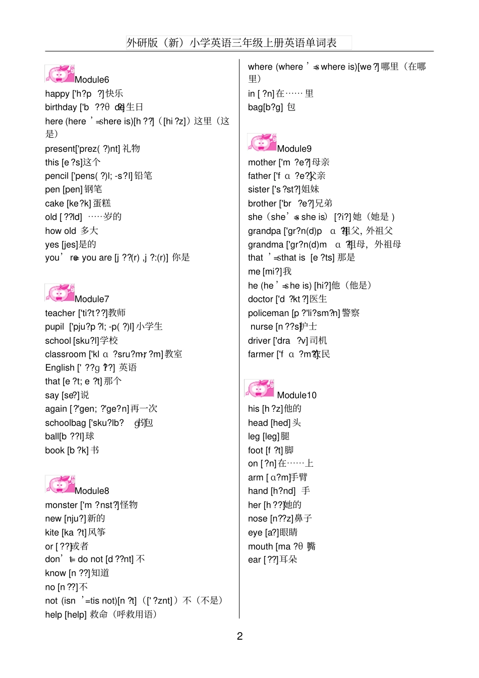 完整外研版三年级起点三年级上册英语单词表_第2页