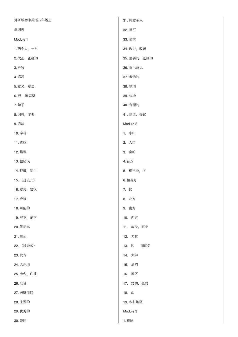 完整外研版八年级上册英语单词表-中文_第1页