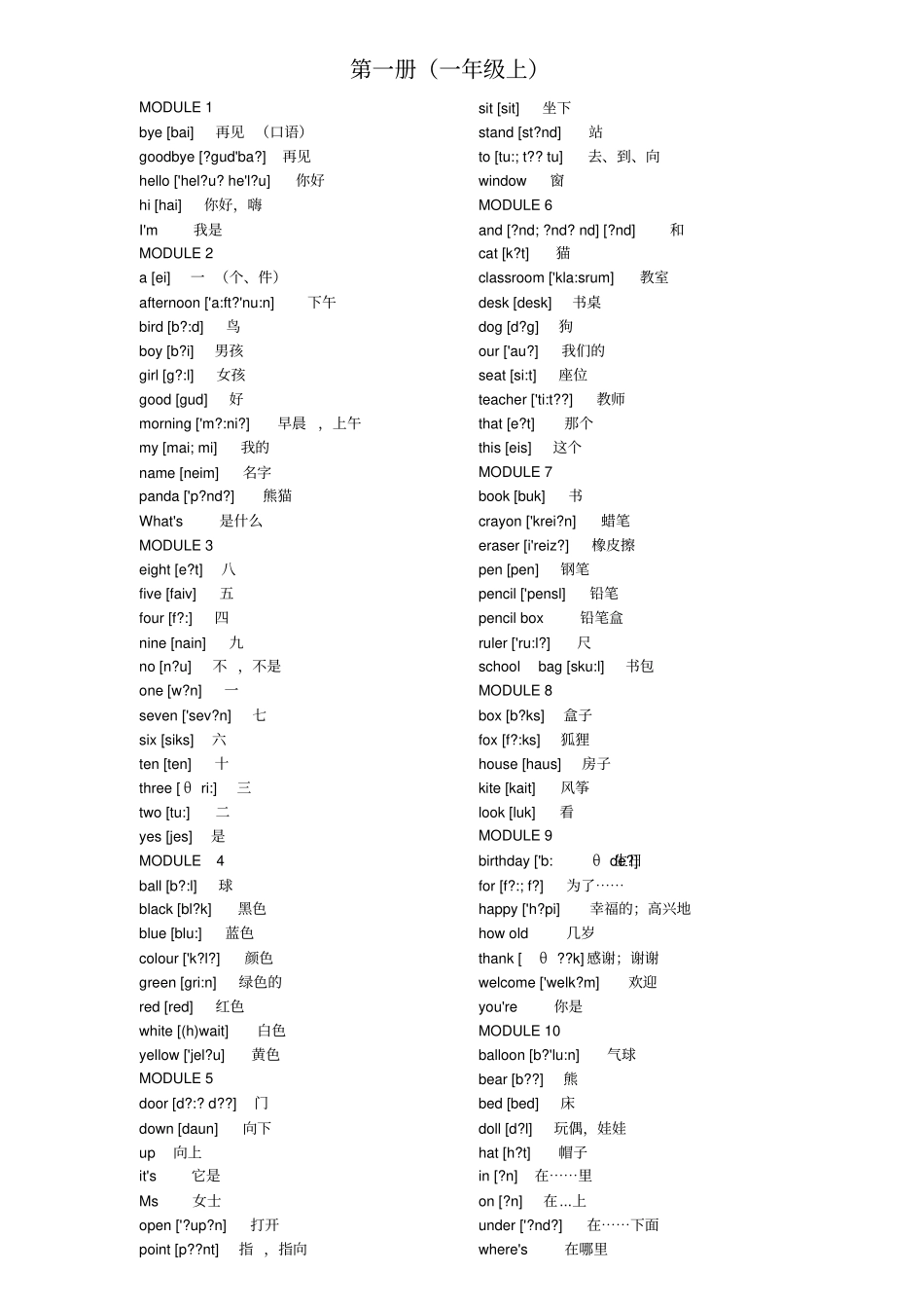完整外研版小学英语单词表全一年级起点_第1页