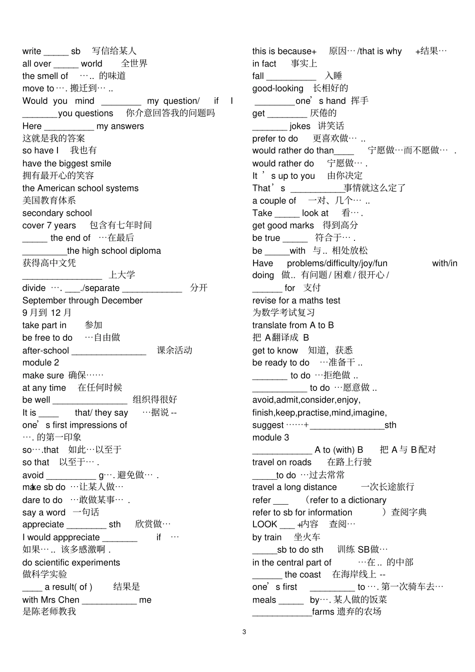 完整外研版高中英语必修1_重点短语及句型_第3页