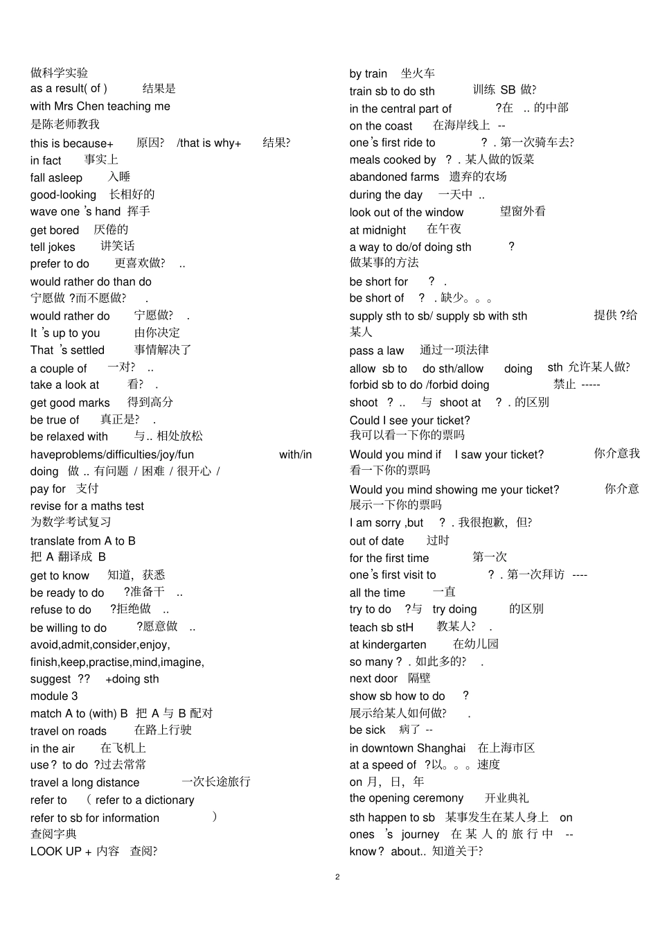 完整外研版高中英语必修1重点短语及句型_第2页