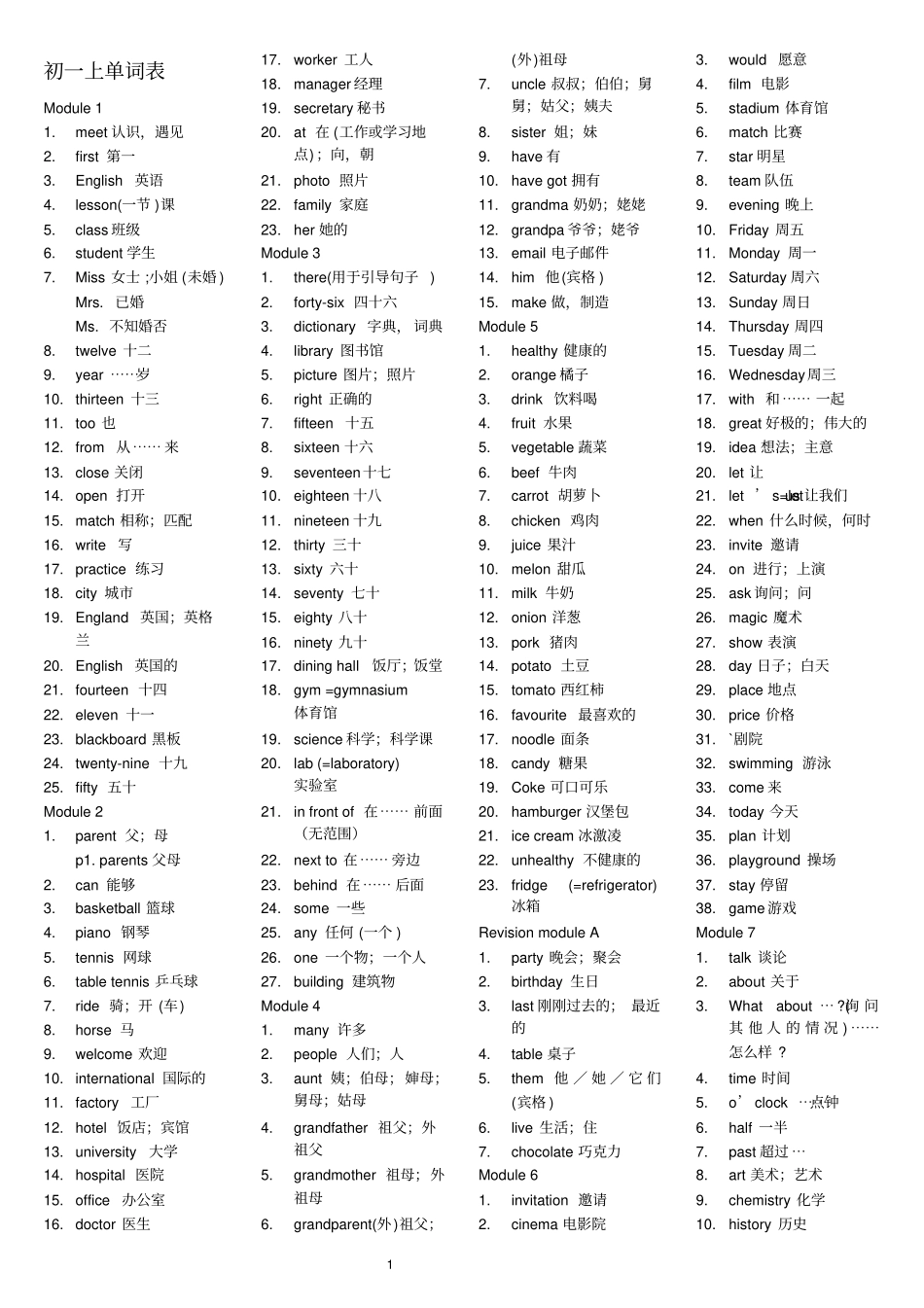 完整外研社初中英语单词初一至初三_第1页