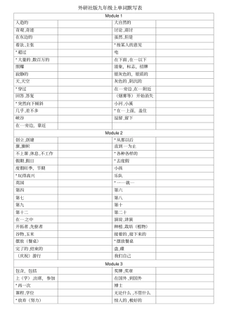 完整外研社版九年级上英语单词默写表