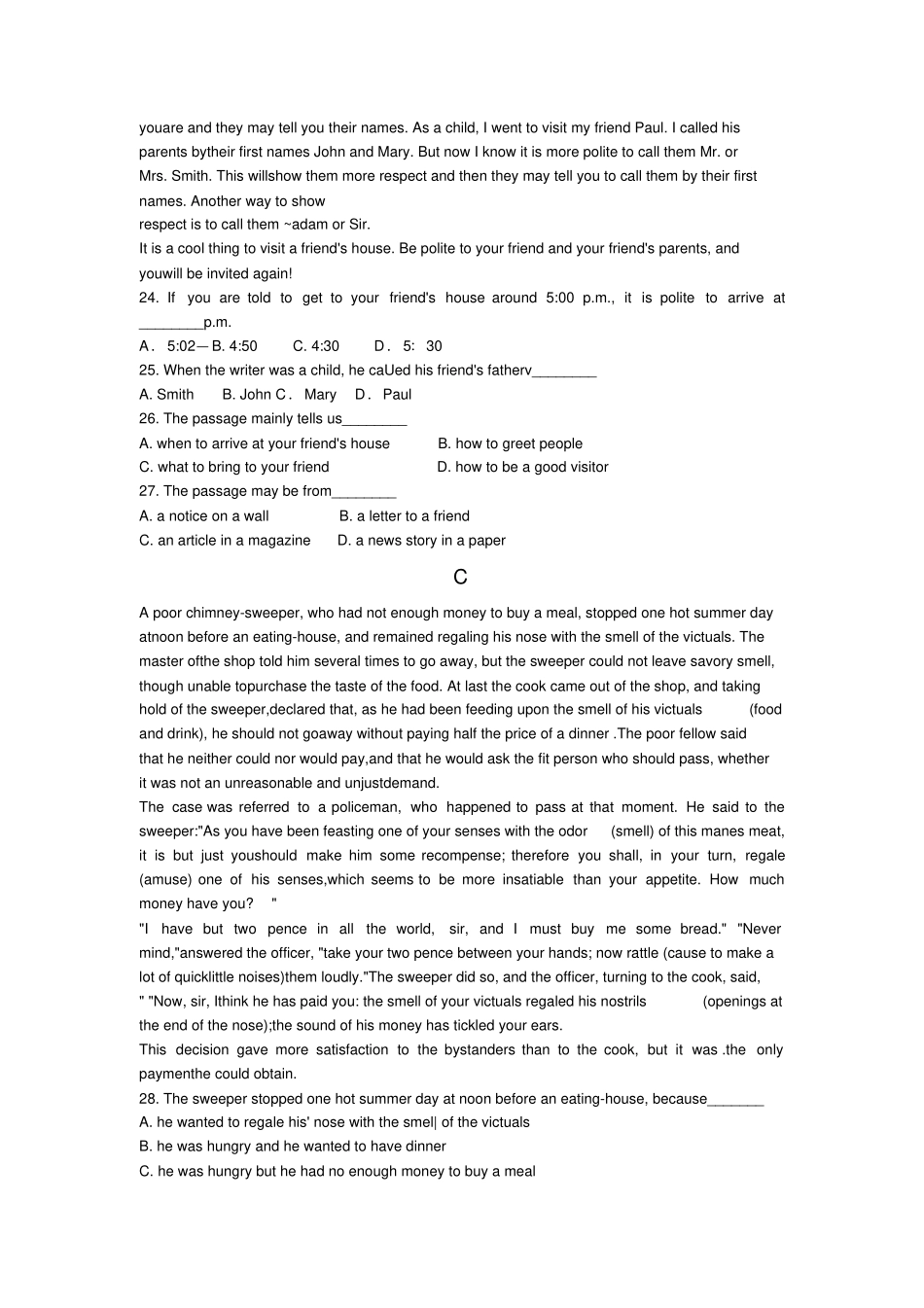 完整教师招聘考试小学英语真题汇编试卷一,推荐文档_第3页