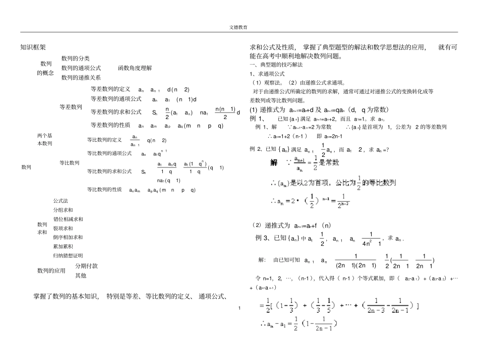 完整数列题型及解题方法归纳总结,推荐文档_第1页