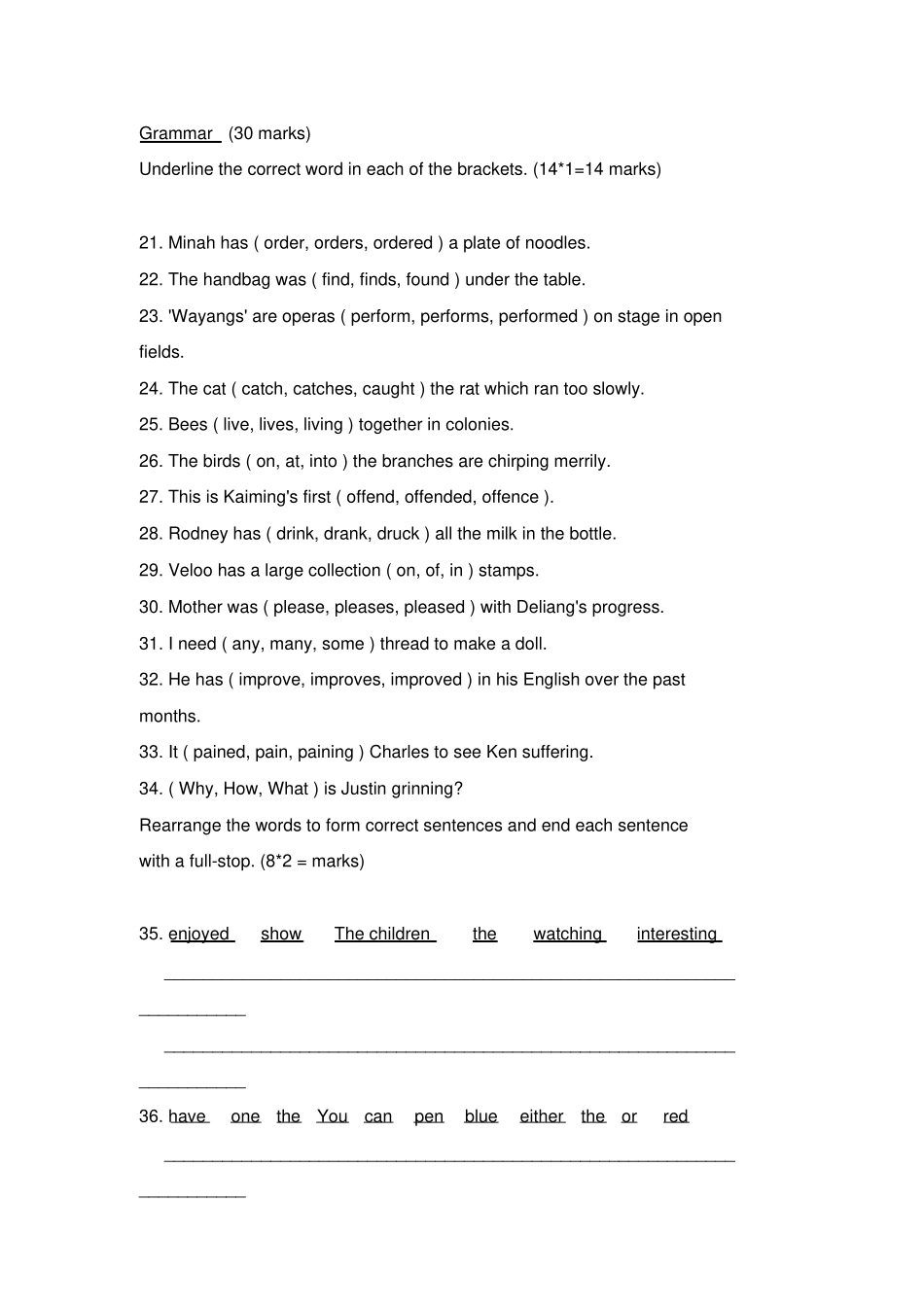 完整新加坡小学二年级英语试卷_第3页