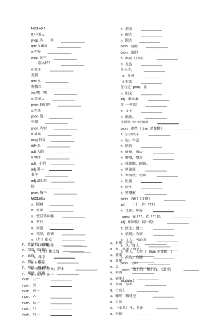 完整新外研版英语七年级上册单词默写表