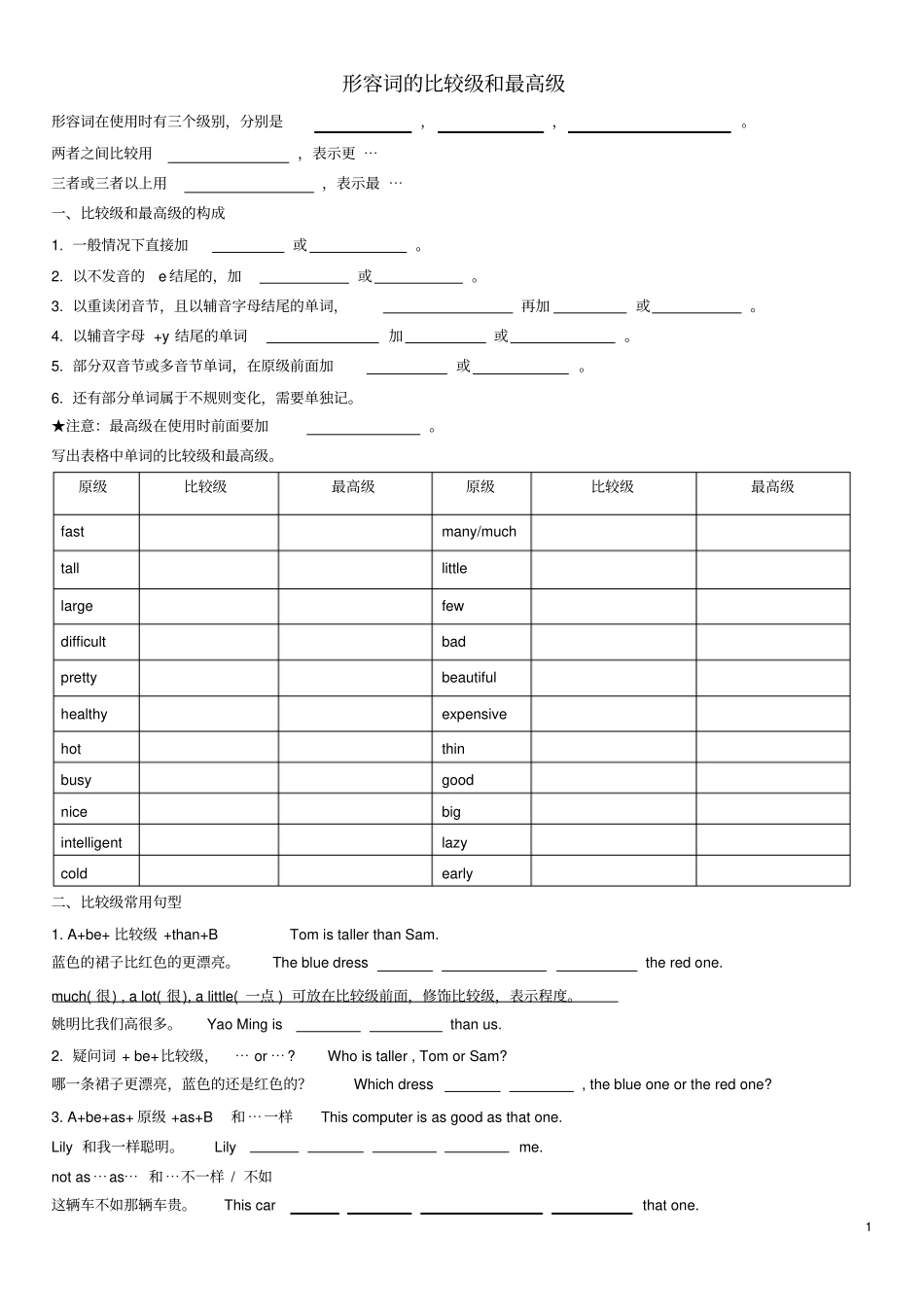 完整新概念英语形容词的比较级和最高级_第1页