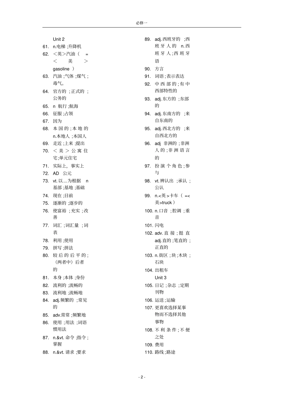 完整新课标高中英语必修一单词表纯中文_第2页