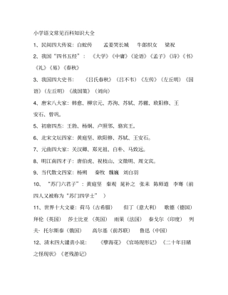 完整最全小学六年级语文课外知识大全,推荐文档