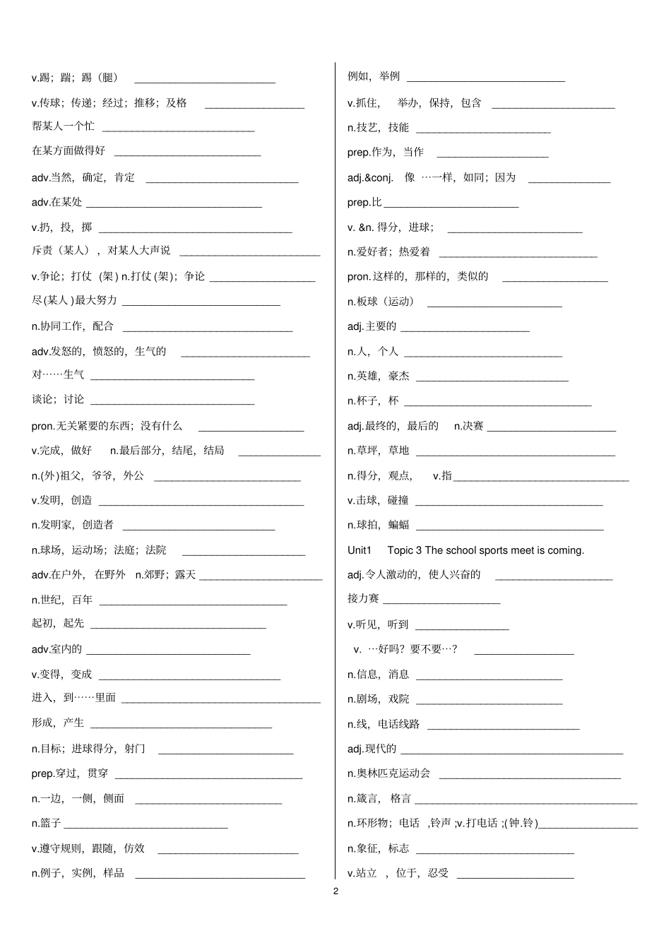 完整最新2018仁爱英语八年级上册单词默写表_第2页