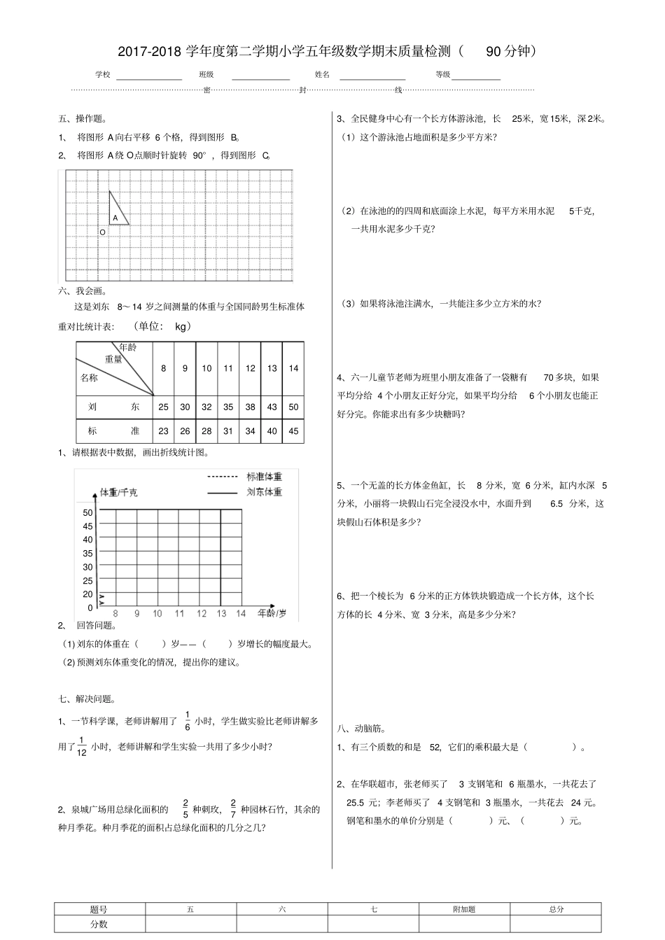 完整最新2018年五年级下册数学期末试卷_第2页