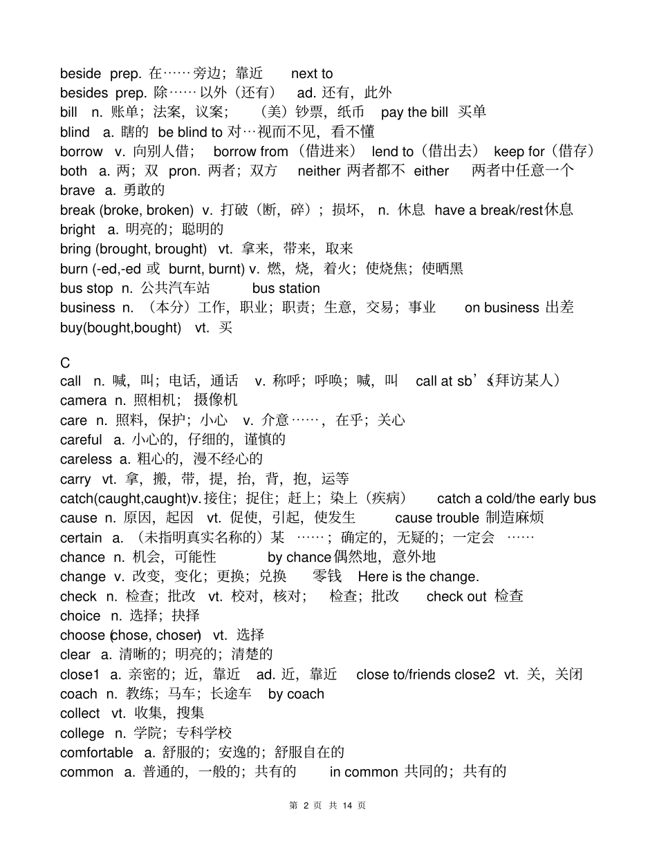 完整武汉中考英语高频词汇表_第2页