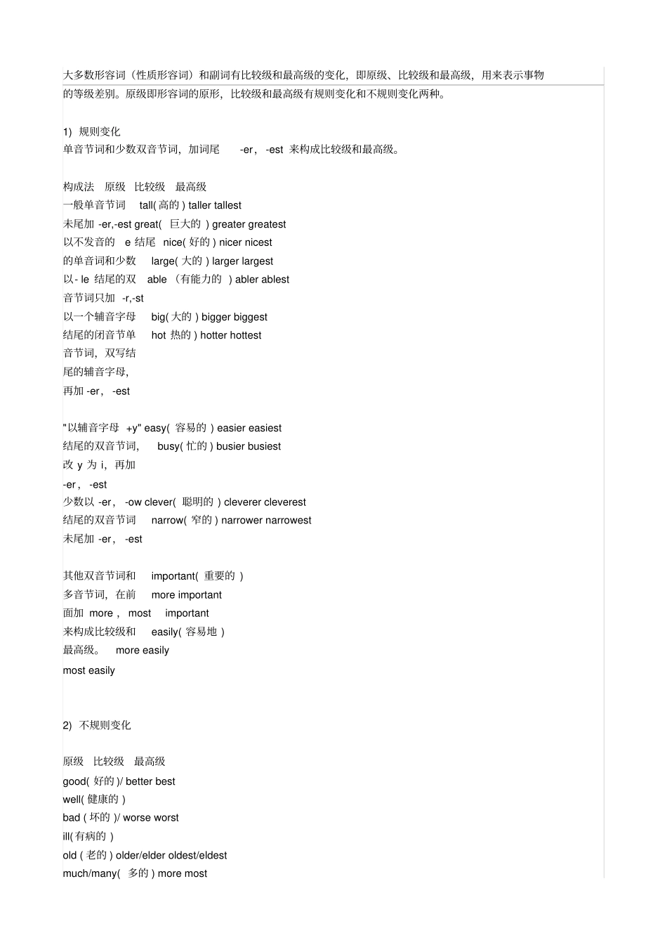 完整比较级和最高级练习题1_第1页