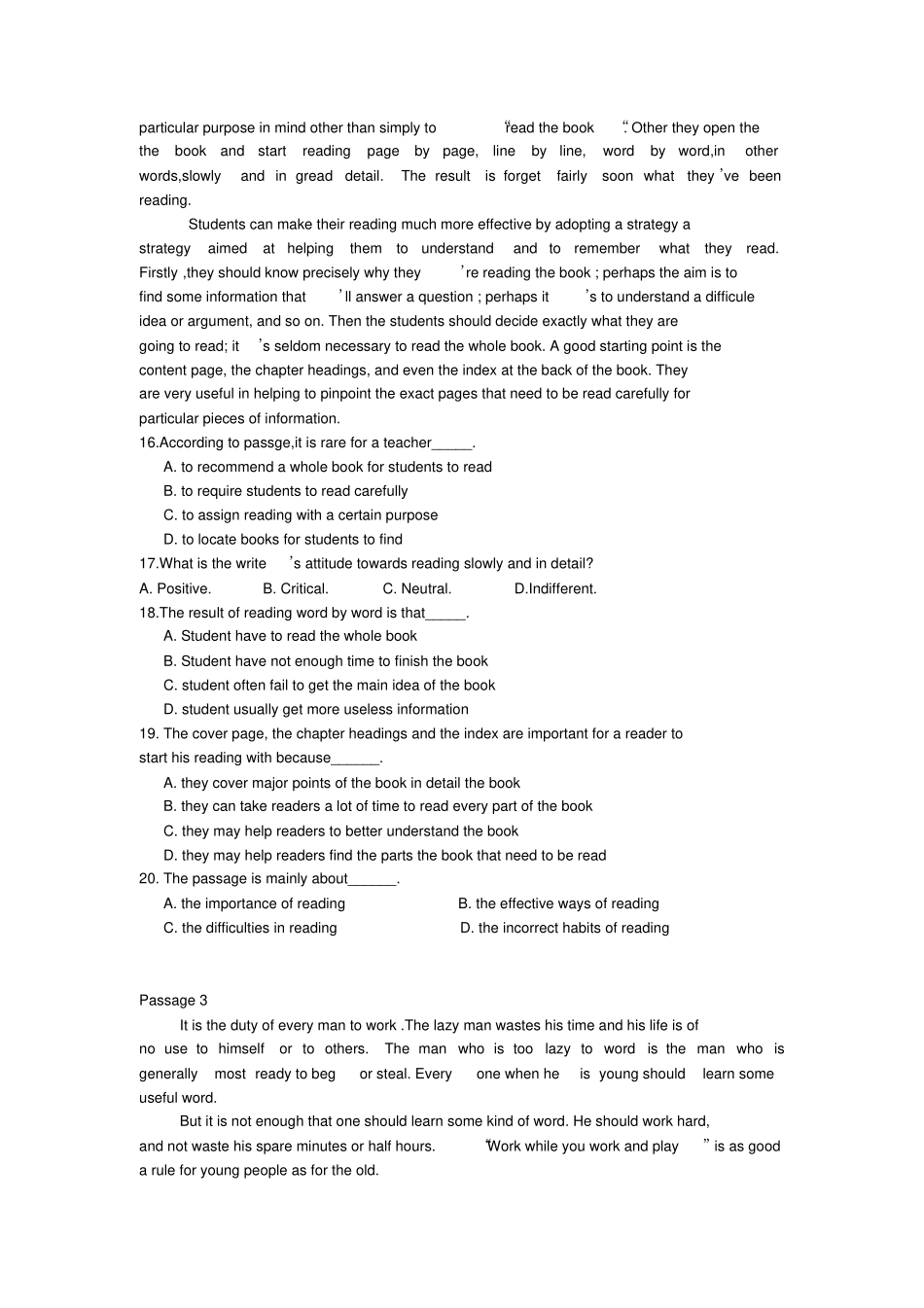 完整版,2012专升本英语试题_第3页