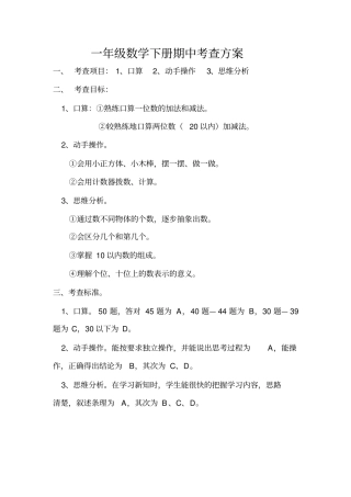 完整版,一年级数学考查方案
