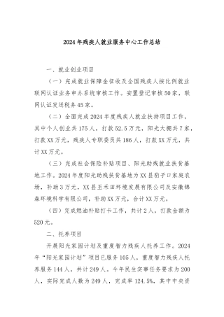 2024年残疾人就业服务中心工作总结