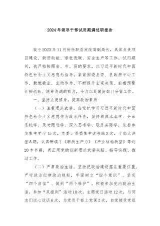 2024年领导干部试用期满述职报告