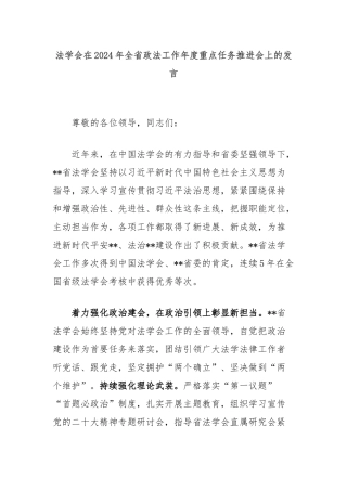 法学会在2024年全省政法工作年度重点任务推进会上的发言