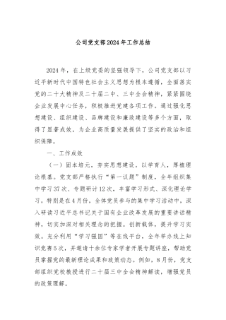 公司党支部2024年工作总结