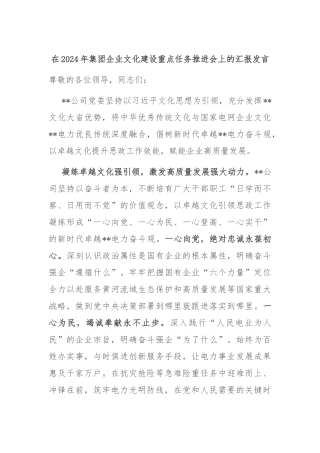 在2024年集团企业文化建设重点任务推进会上的汇报发言