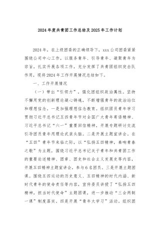 2024年度共青团工作总结及2025年工作计划