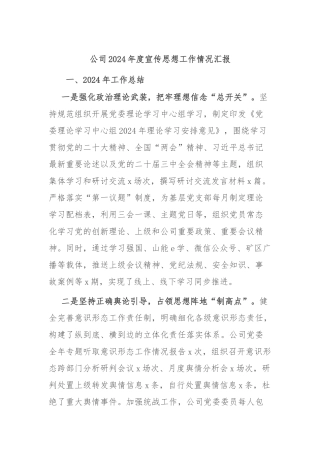 公司2024年度宣传思想工作情况汇报
