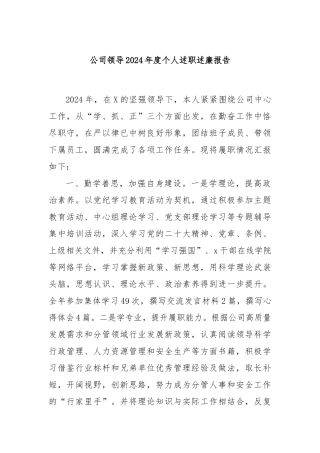 公司领导2024年度个人述职述廉报告