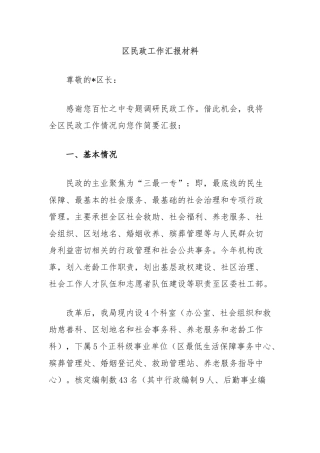 区民政工作汇报材料
