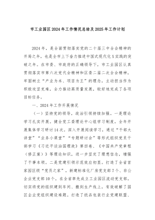市工业园区2024年工作情况总结及2025年工作计划