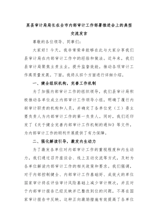 某县审计局局长在全市内部审计工作部署推进会上的典型交流发言