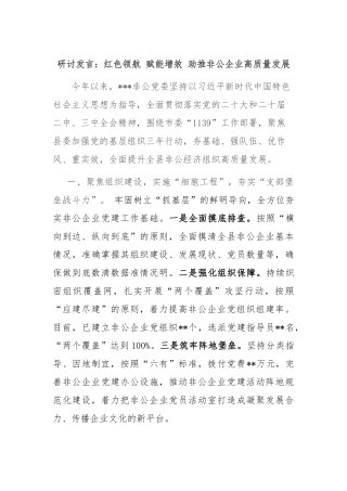 研讨发言：红色领航 赋能增效 助推非公企业高质量发展