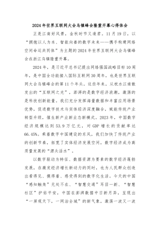 2024年世界互联网大会乌镇峰会隆重开幕心得体会