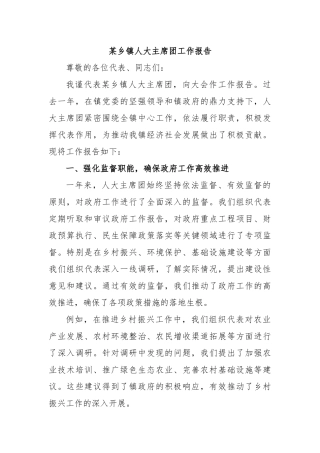 某乡镇人大主席团工作报告