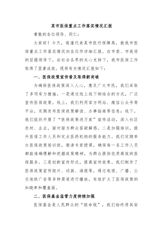 某市医保重点工作落实情况汇报