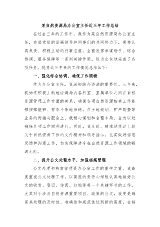某自然资源局办公室主任近三年工作总结