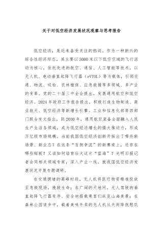 关于对低空经济发展状况观察与思考报告