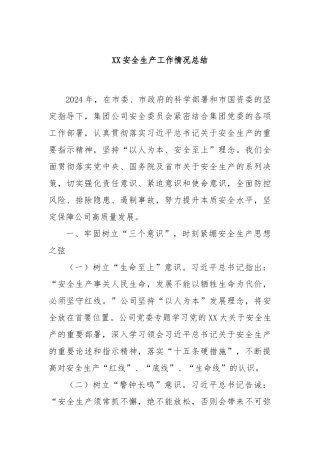 XX安全生产工作情况总结
