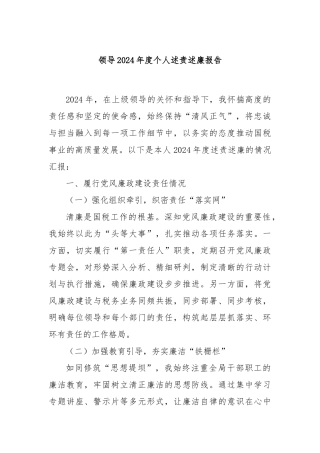 领导2024年度个人述责述廉报告
