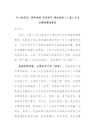 中心组发言：深学深悟 笃信笃行 推动党的二十届三中全会精神落地落实