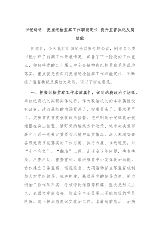书记讲话：把握纪检监察工作职能定位 提升监督执纪反腐效能