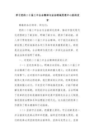 学习党的二十届三中全会精神与法治领域思想中心组的发言