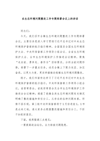 在生态环境问题整改工作专题部署会议上的讲话