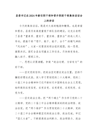 县委书记在2024年新任职干部和晋升职级干部集体谈话会上的讲话